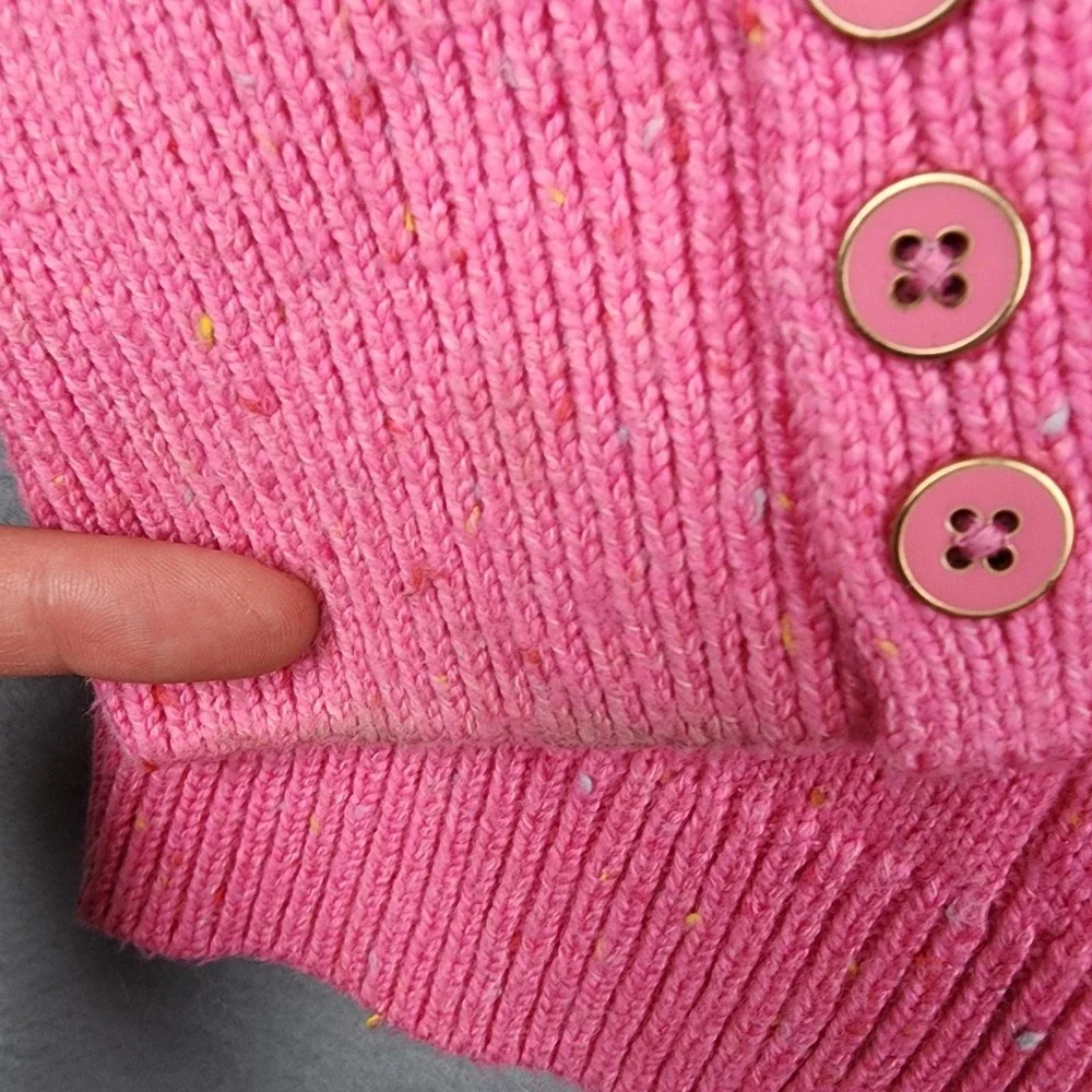 Talbots Sweater Womens XL Pink Confetti Cable Knit Crewneck Button Cuff Pullover - Picture 3 of 11